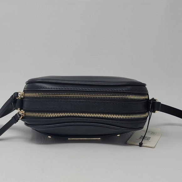 Ted Baker Black Leather Camera Gold Colored Hardware Crossbody Handbag Purse New - Picture 4 of 15